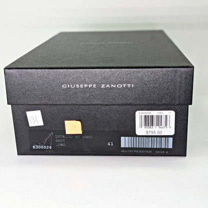 Giuseppe Zanotti Intrigo 90mm Gold Patent Mule Sandals Size 41 (MSRP $795)