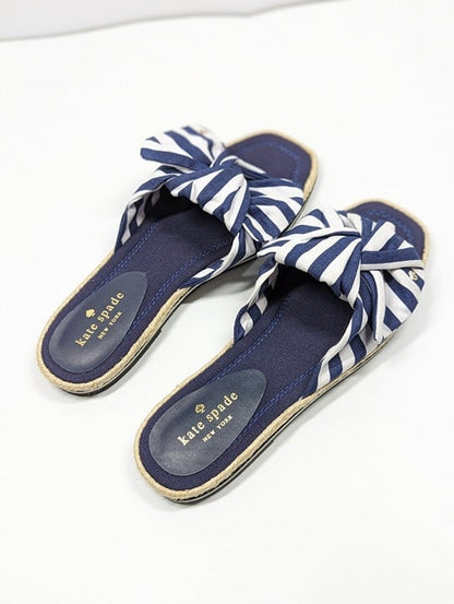 Kate Spade Women's Caliana Navy Striped Bow Flat Sandals Size 8.5 MSRP $138