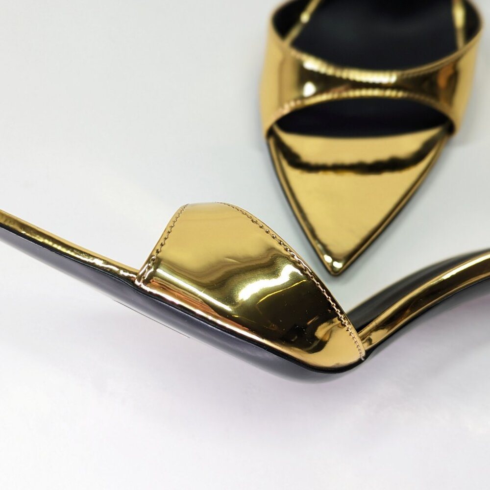 Giuseppe Zanotti Intrigo 90mm Gold Patent Mule Sandals Size 41 (MSRP $795)