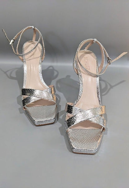 Schutz Women's Ava Rose Leather Slingback Sandals Silver Size 10 (MSRP $185)