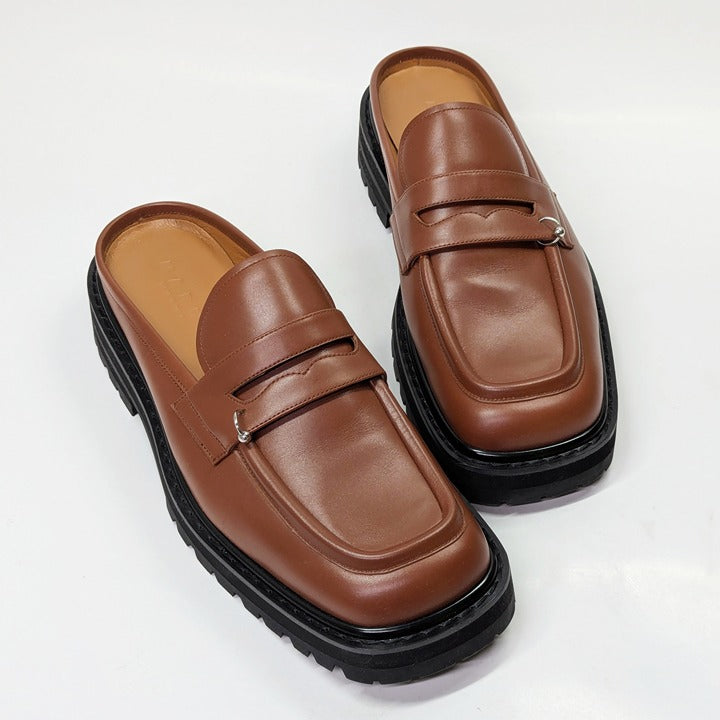 Marni Men’s Brown Leather Piercing 2.0 Chunky Sabot Loafers Size 44 (MSRP $935)
