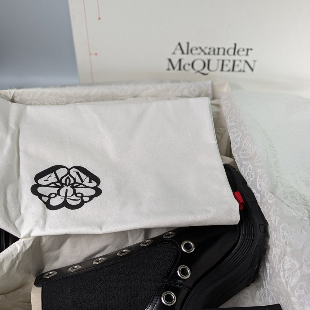 Alexander McQueen Women Tread Grommet Embellished Heel Boot Size 37.5 MSRP 1,290