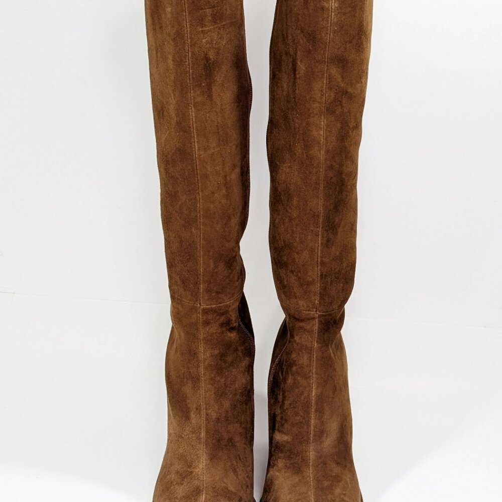 AQUA Women's Leigh Square Toe High Heel Boots Brown Goring Size 9 (MSRP $228)