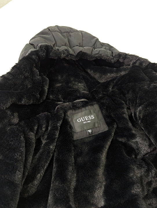 NWOT GUESS Women's Black Faux-Fur-Lined Hooded Puffer Coat Size S (MSRP $320)