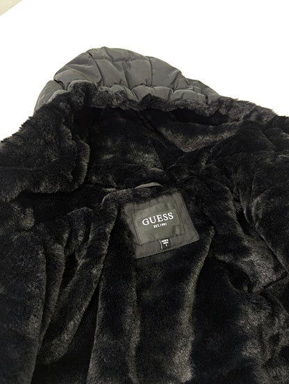 NWOT GUESS Women's Black Faux-Fur-Lined Hooded Puffer Coat Size S (MSRP $320)