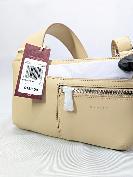 Radley London Pockets Small Leather Crossbody in Light Beige (MSRP $188)
