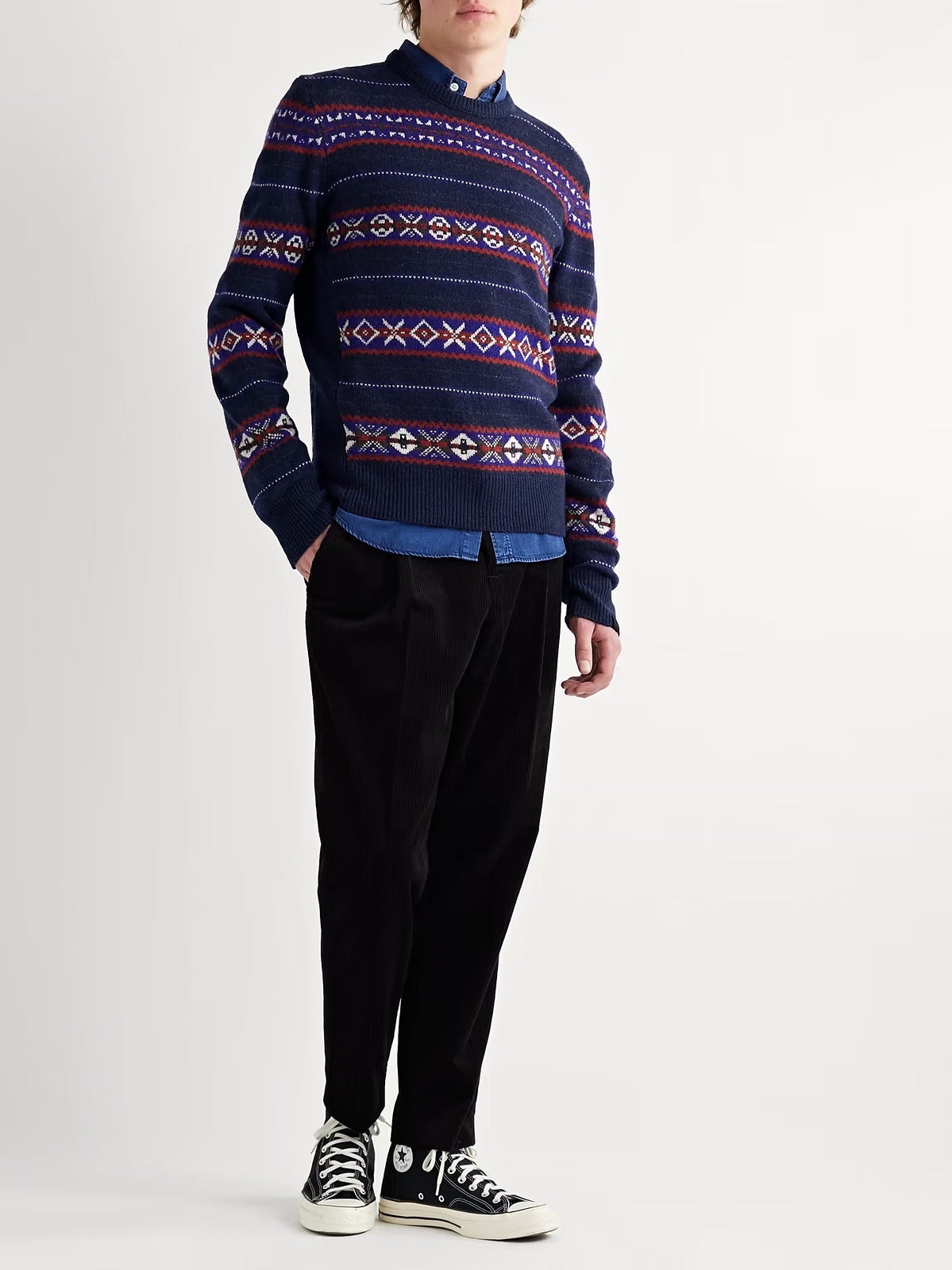 Rag & Bone Men's Wesley Fair Isle Navy Wool Sweater Size M (MSRP $395)