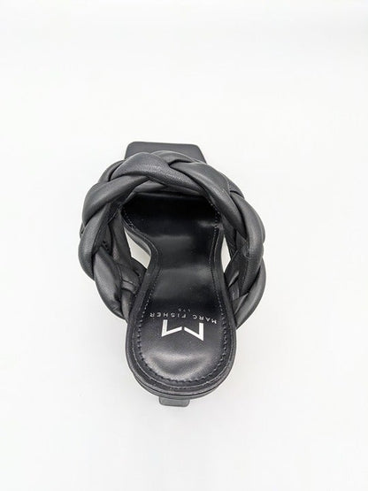 Marc Fisher Hammy Braided Leather Heeled Sandals Black Size 6.5 (MSRP $165)