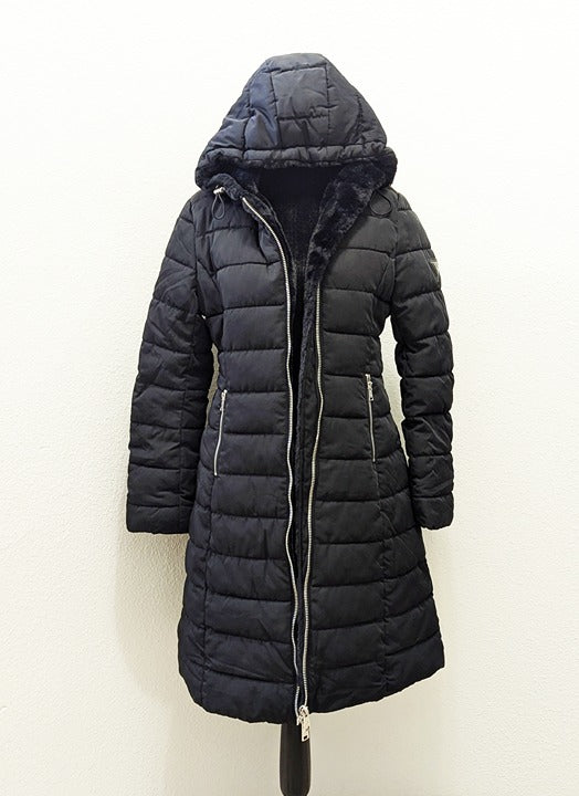 NWOT GUESS Women's Black Faux-Fur-Lined Hooded Puffer Coat Size S (MSRP $320)