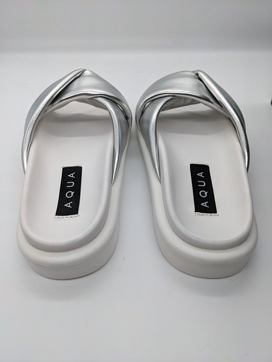 Aqua Women's Ryle Slide Sandals Silver & White Size 6