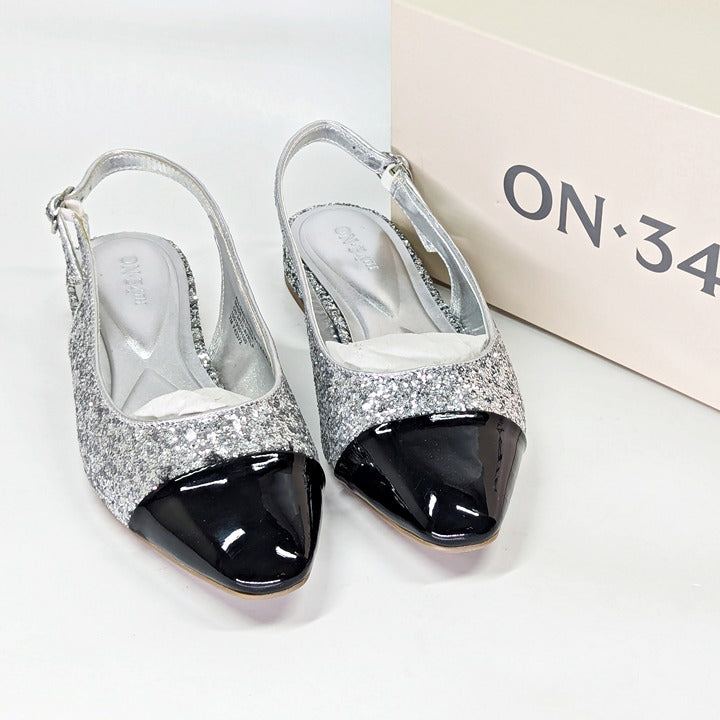 On 34th Women's Avril Capped-Toe Silver Glitter Slingback Flats Size 7 MSRP $70
