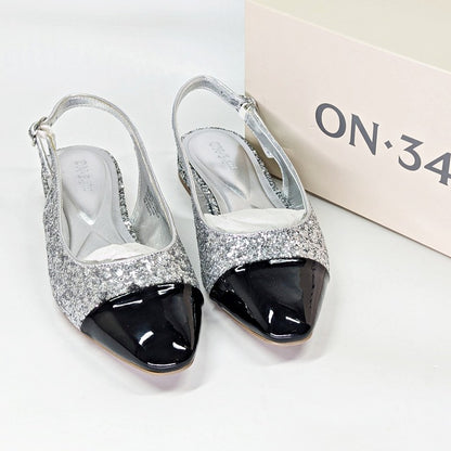 On 34th Women's Avril Capped-Toe Silver Glitter Slingback Flats Size 7 MSRP $70