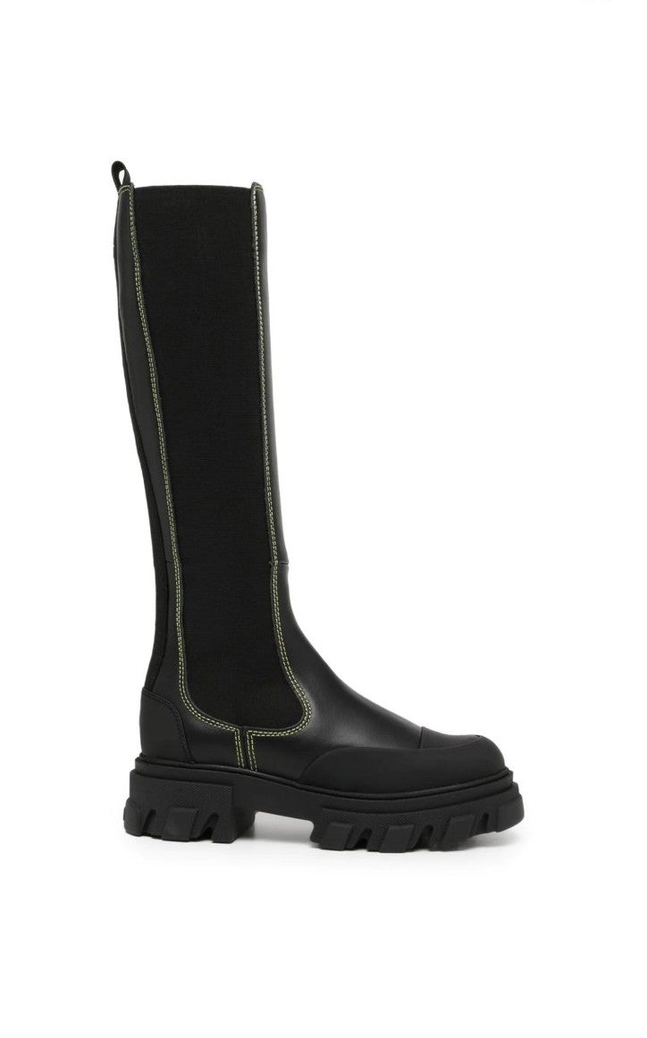 Ganni Women's Black Leather Knee High Chelsea Boots Size 35 EU (MSRP $595)