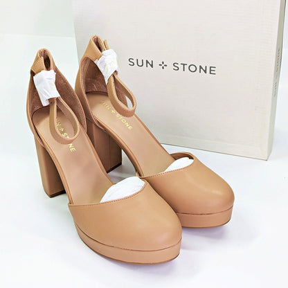 Sun + Stone Women's Birdey Nude Ankle Strap Platform Pumps Size 10 (MSRP $80)