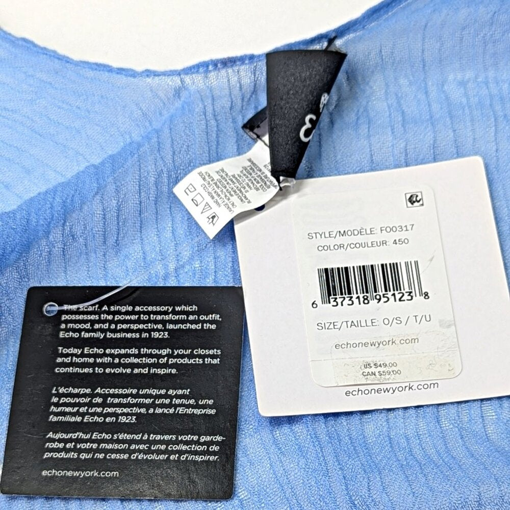 Echo Women's Tissue Weight Blue Ruana Wrap O/S (MSRP $49)