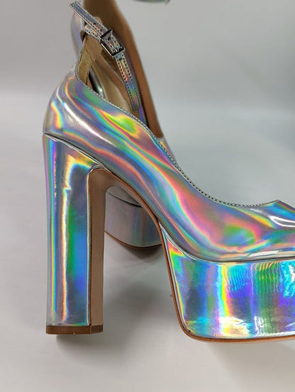 Schutz Renee Women's Ankle Strap Platform Pump Hologram Size 7.5 B (MSRP $158)