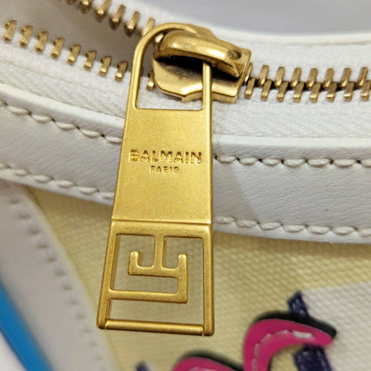 Balmain B-Army Postcard Canvas & Leather Shoulder Hobo Bag (MSRP $1,850)