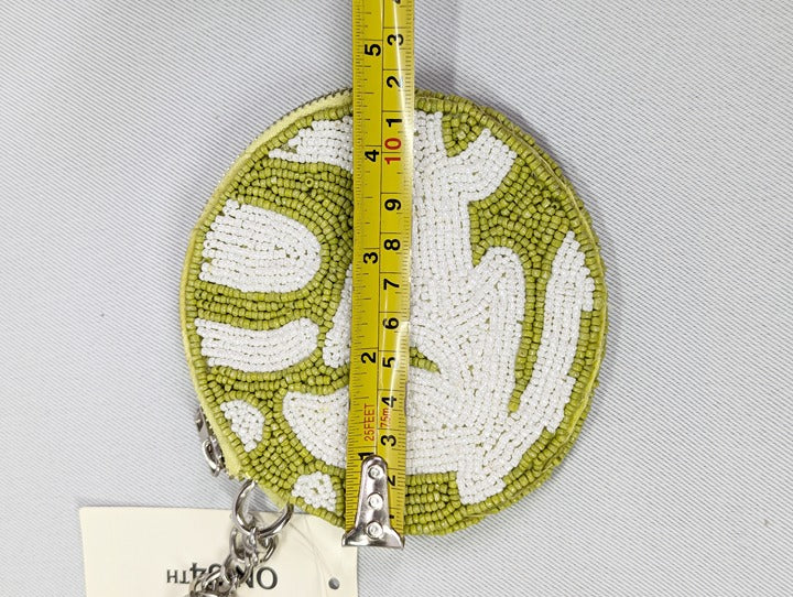 On 34th Hand Beaded Round Coin Purse Green (MSRP $40)