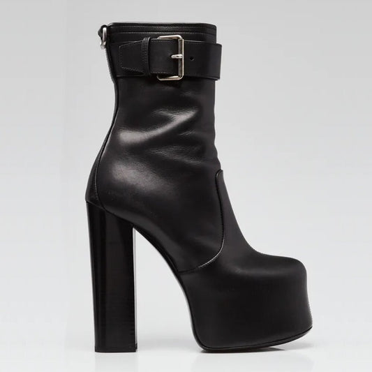 Saint Laurent Women's Mina 95 Buckle-strap Platform Boots Size 38 (MSRP $1,700)