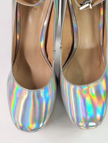 Schutz Renee Women's Ankle Strap Platform Pump Hologram Size 9 B (MSRP $158)