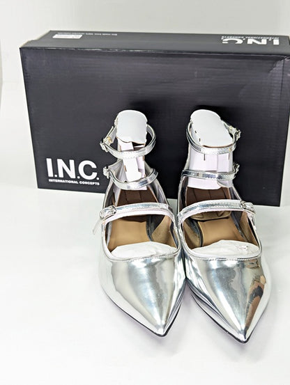 I.N.C. International Concepts Valan Silver Triple Straps Flats Size 8 MSRP $80