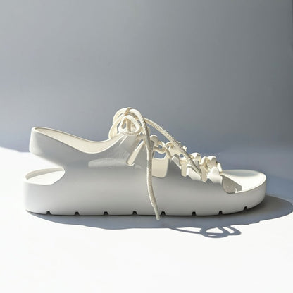 Bottega Veneta Women's White Jelly Lace Up Sandals Size 37 (MSRP $490)