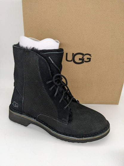 UGG Quincy Faux Shearling Lined Combat Black Boots Size 5.5