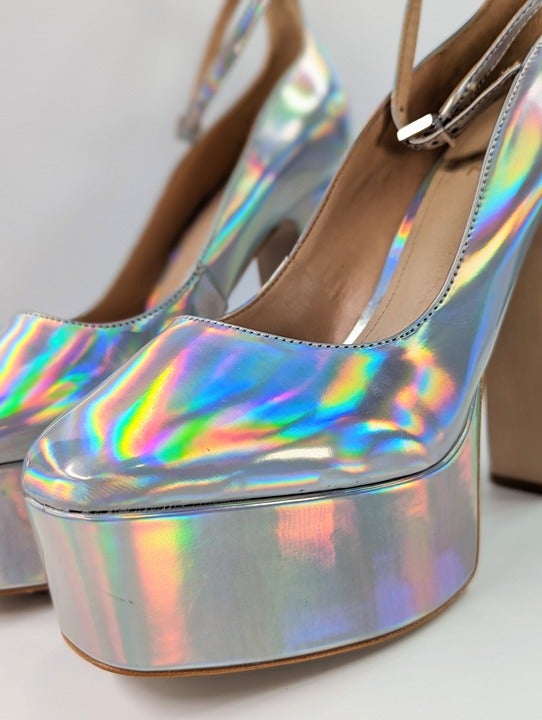 Schutz Renee Women's Ankle Strap Platform Pump Hologram Size 9 B (MSRP $158)