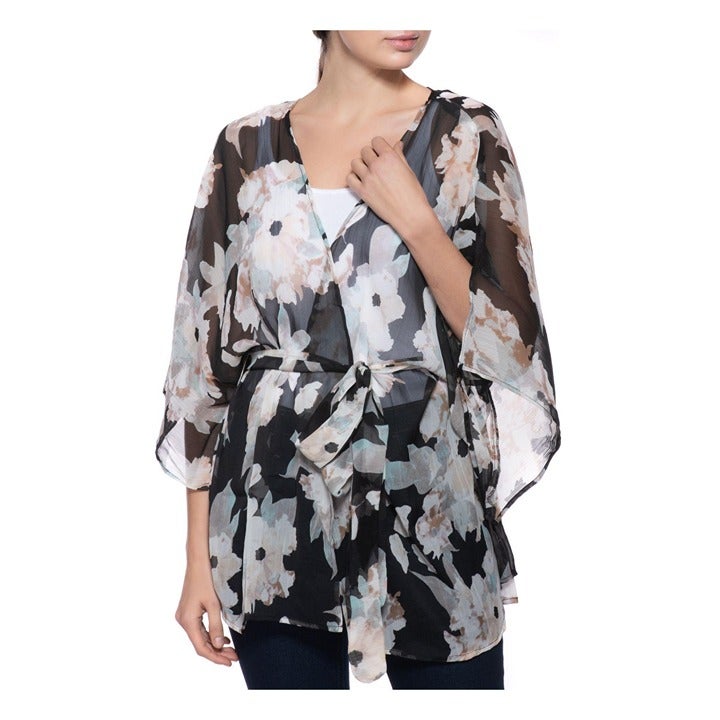 INC International Concepts Blossom-Print Belted Kimono in Neutral O/S (MSRP $49)