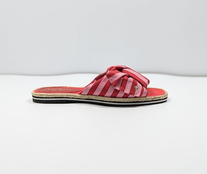 Kate Spade Women's Caliana Pink Red Striped Bow Flat Sandals Size 5.5 MSRP $138