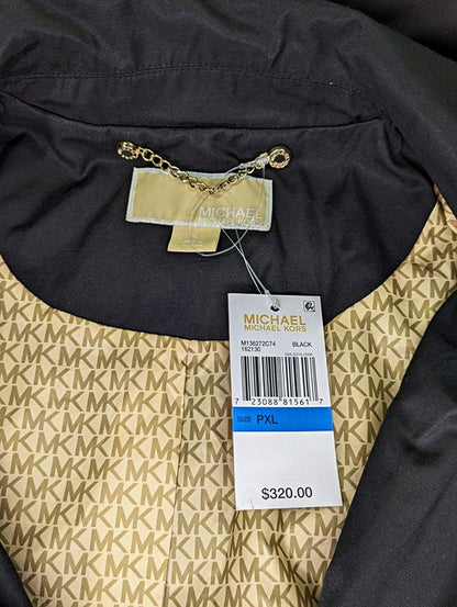 Michael Kors Black Hooded Water-Resistant Raincoat Size Petite-XL (MSRP $320)