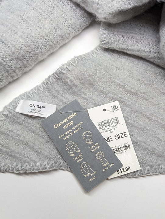On 34th Women Grey Convertible Wrap Scarf Oversized 22" x 90" (MSRP $42)