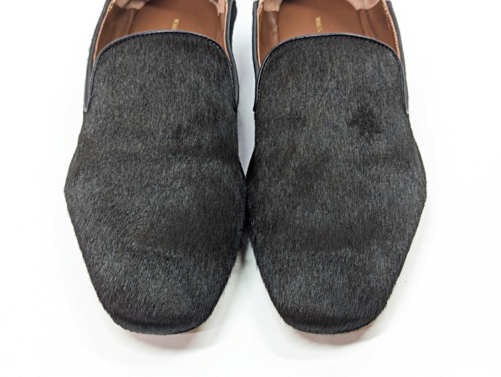 Wales Bonner Men's Black Calf Hair Slip On Moccasin Loafers Size 43 (MSRP $775)