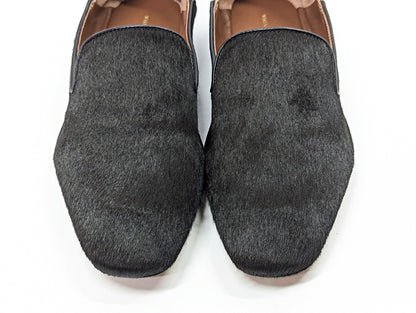 Wales Bonner Men's Black Calf Hair Slip On Moccasin Loafers Size 43 (MSRP $775)