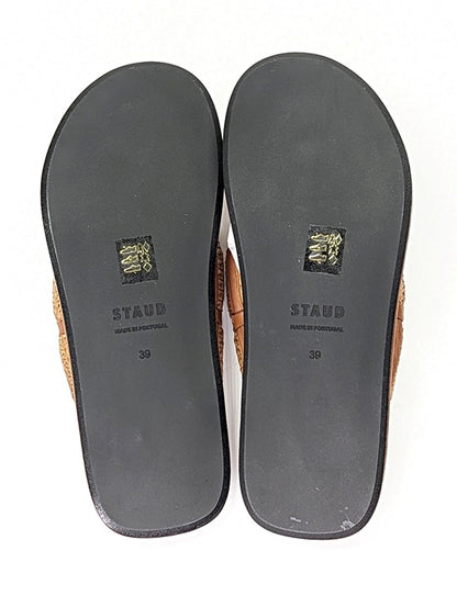 STAUD Women's Raffia Sierra Thong Sandals in Tan Size 39 (MSRP $250)