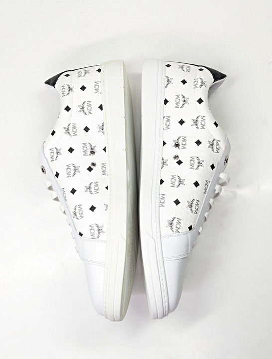 MCM Men's Terrain Derby Visetos Logo White Leather Sneaker Size 46 (MSRP $450)