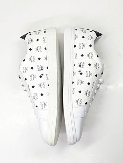 MCM Men's Terrain Derby Visetos Logo White Leather Sneaker Size 46 (MSRP $450)