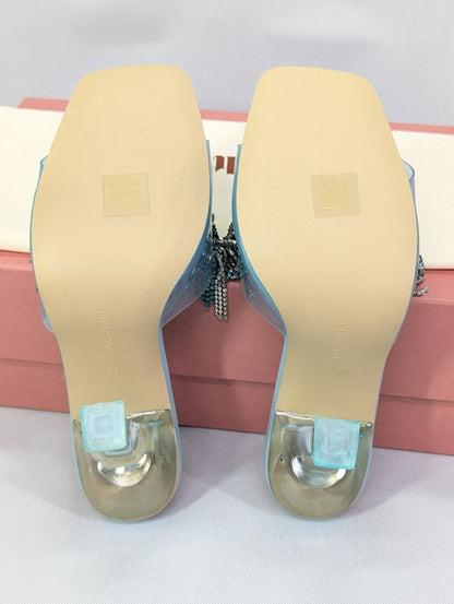 Cult Gaia Lana Pale Sky Sandals with Rhinestone Fringe Size 36 (MSRP $568)