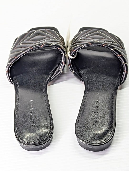 Sanctuary Women's Black Contrast Culture Leather Slide Sandal Size 6 (MSRP $99)