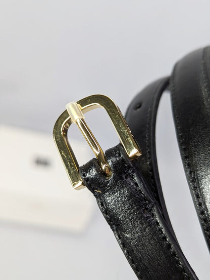 TOTEME Women's Skinny Black Leather Belt Gold Tone Buckle Size 80 (MSRP $350)