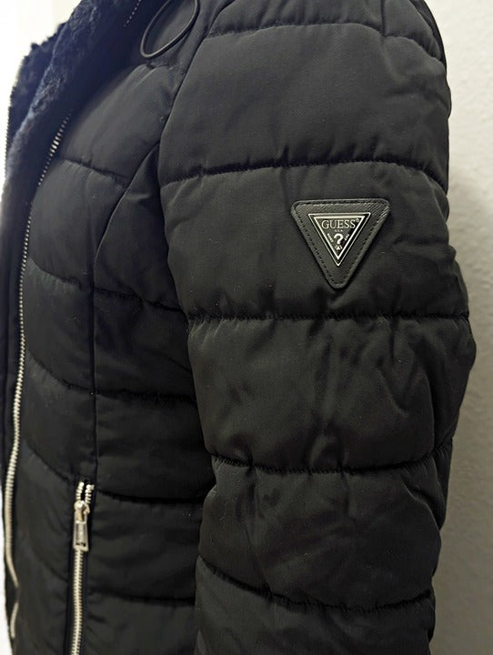 NWOT GUESS Women's Black Faux-Fur-Lined Hooded Puffer Coat Size S (MSRP $320)