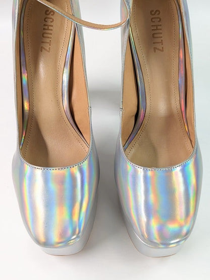 Schutz Renee Women's Ankle Strap Platform Pump Hologram Size 9 B (MSRP $158)