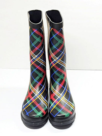 Sugar Raffle 4 Women's Waterproof Tall Rain Boots Plaid Size 9 M (MSRP $70)