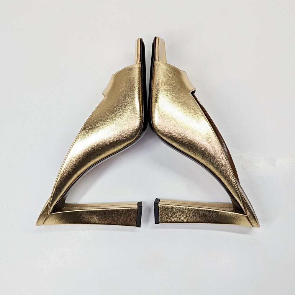 Giuseppe Zanotti MYA 105 Open-Toe Mule Gold Laminated Leather Size 37 MSRP $750