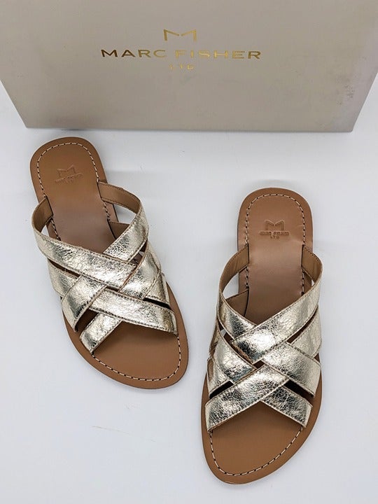 MARC FISHER LTD ROONY WOMENS LEATHER METALLIC SLIDE SANDALS Size 6 M