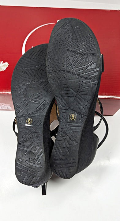 Journee Collection Women's Trayle Black Wedge Sandals Size 8 (MSRP $95)