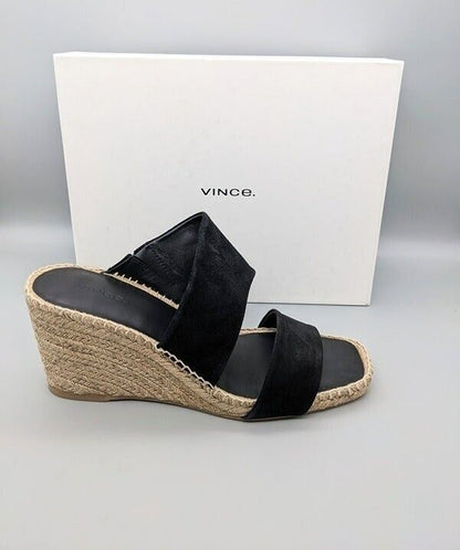 VINCE Garlin Women's Black Suede Wedge Espadrille Mules Size 10 M MSRP $295