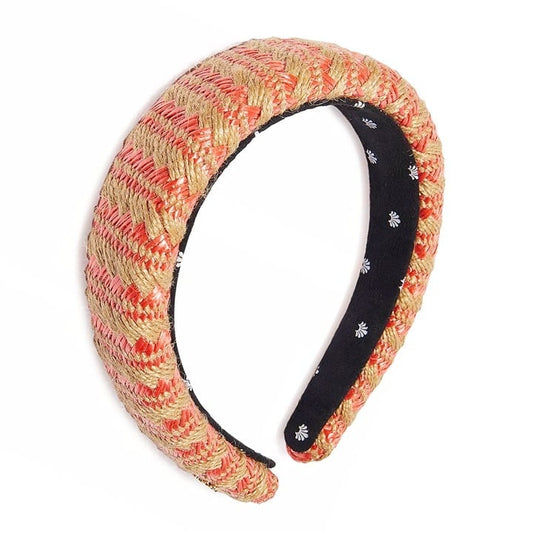 Lele Sadoughi Women's Raffia Woven Alice Headband Calabria Coral O/S (MSRP $75)