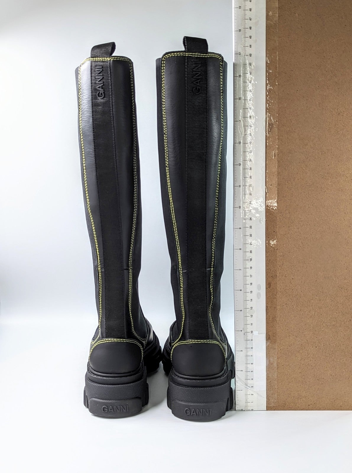 Ganni Women's Black Leather Knee High Chelsea Boots Size 35 EU (MSRP $595)