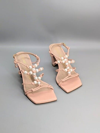 Stuart Weitzman Women's Pearl Knot Block-Heel Sandals Size 6.5 B (MSRP $495)